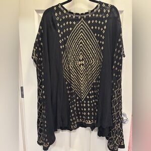 Free People Black Mesh Top with Gold Accents